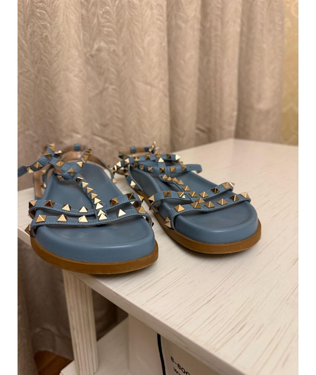 VALENTINO Голубые кожаные сандалии, фото 6