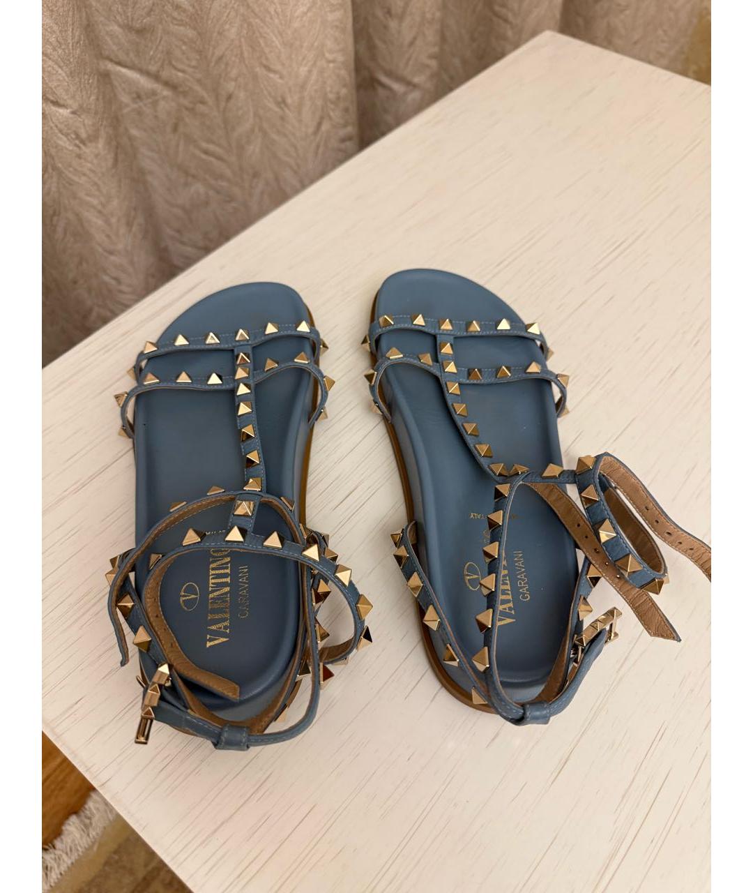 VALENTINO Голубые кожаные сандалии, фото 3