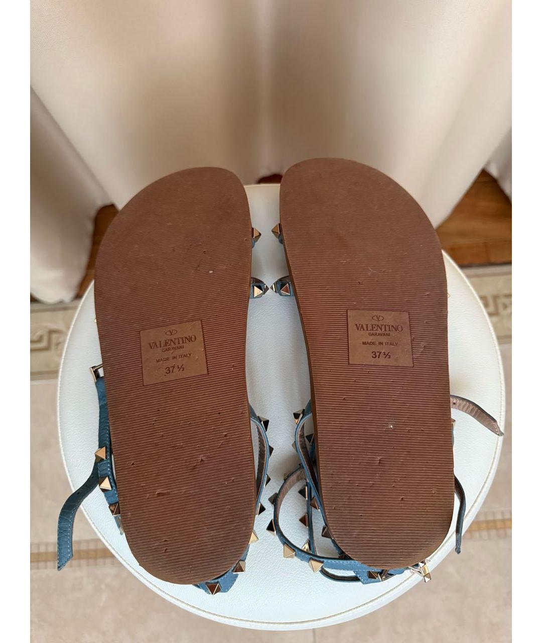 VALENTINO Голубые кожаные сандалии, фото 7