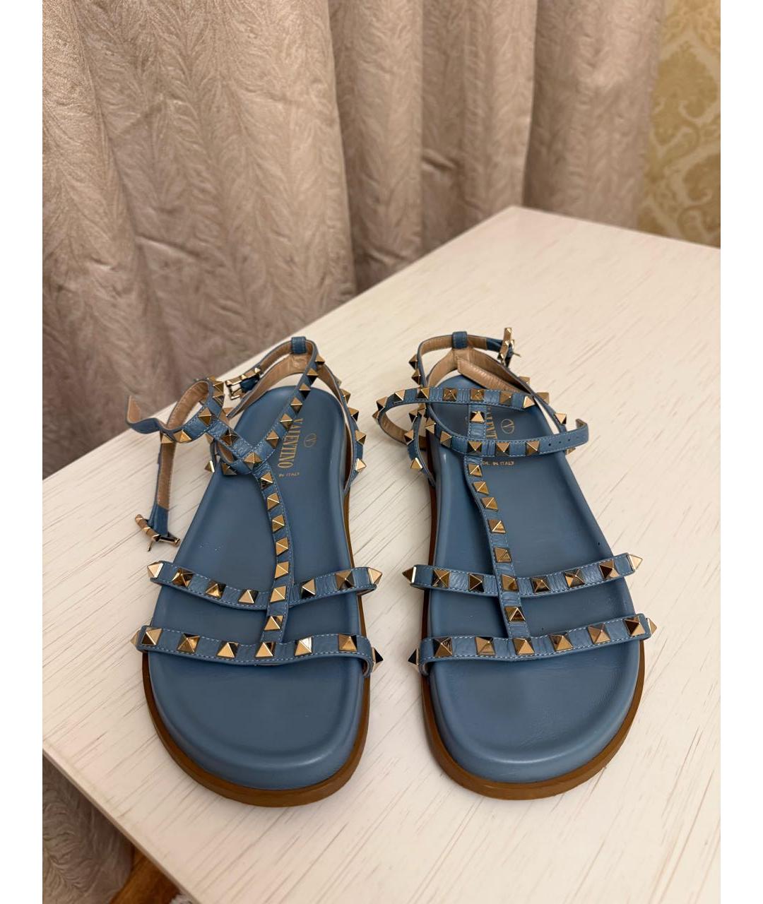 VALENTINO Голубые кожаные сандалии, фото 2