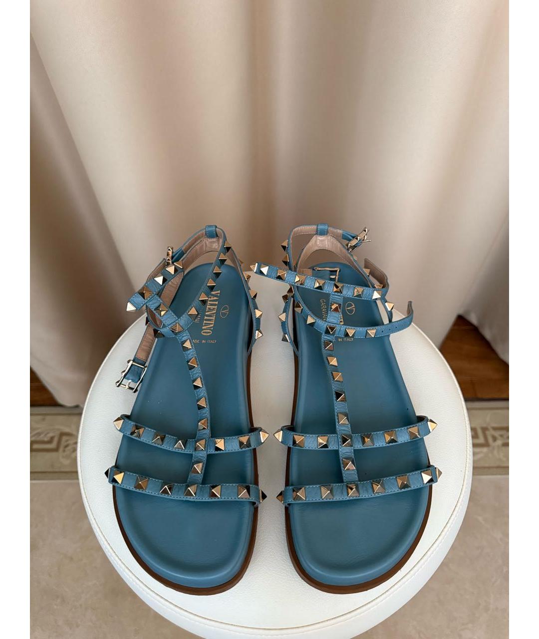 VALENTINO Голубые кожаные сандалии, фото 2