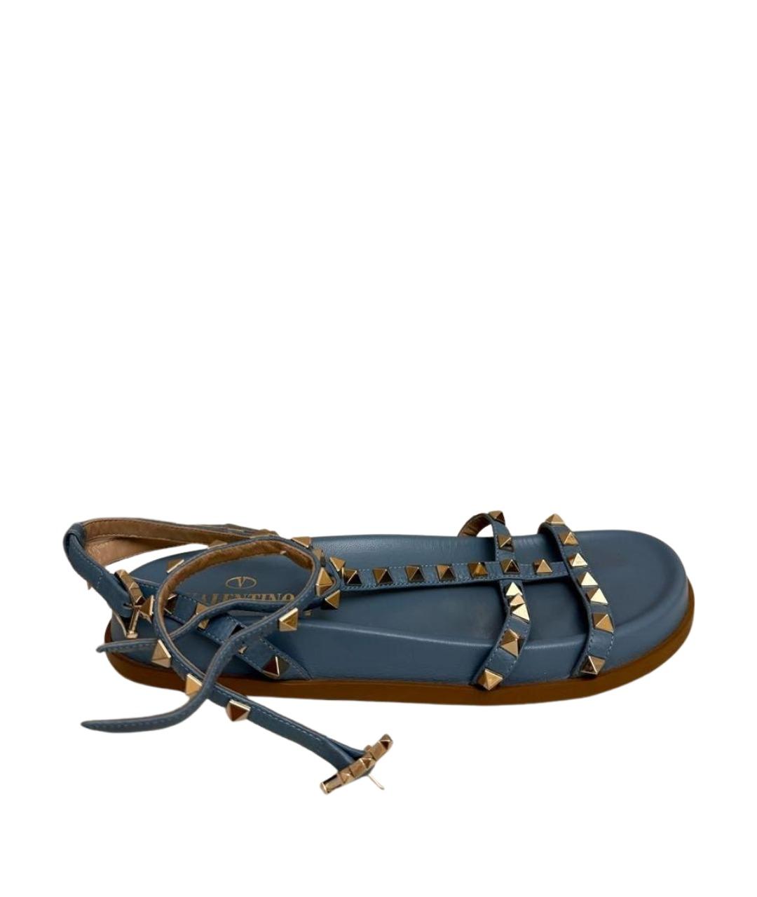 VALENTINO Голубые кожаные сандалии, фото 1