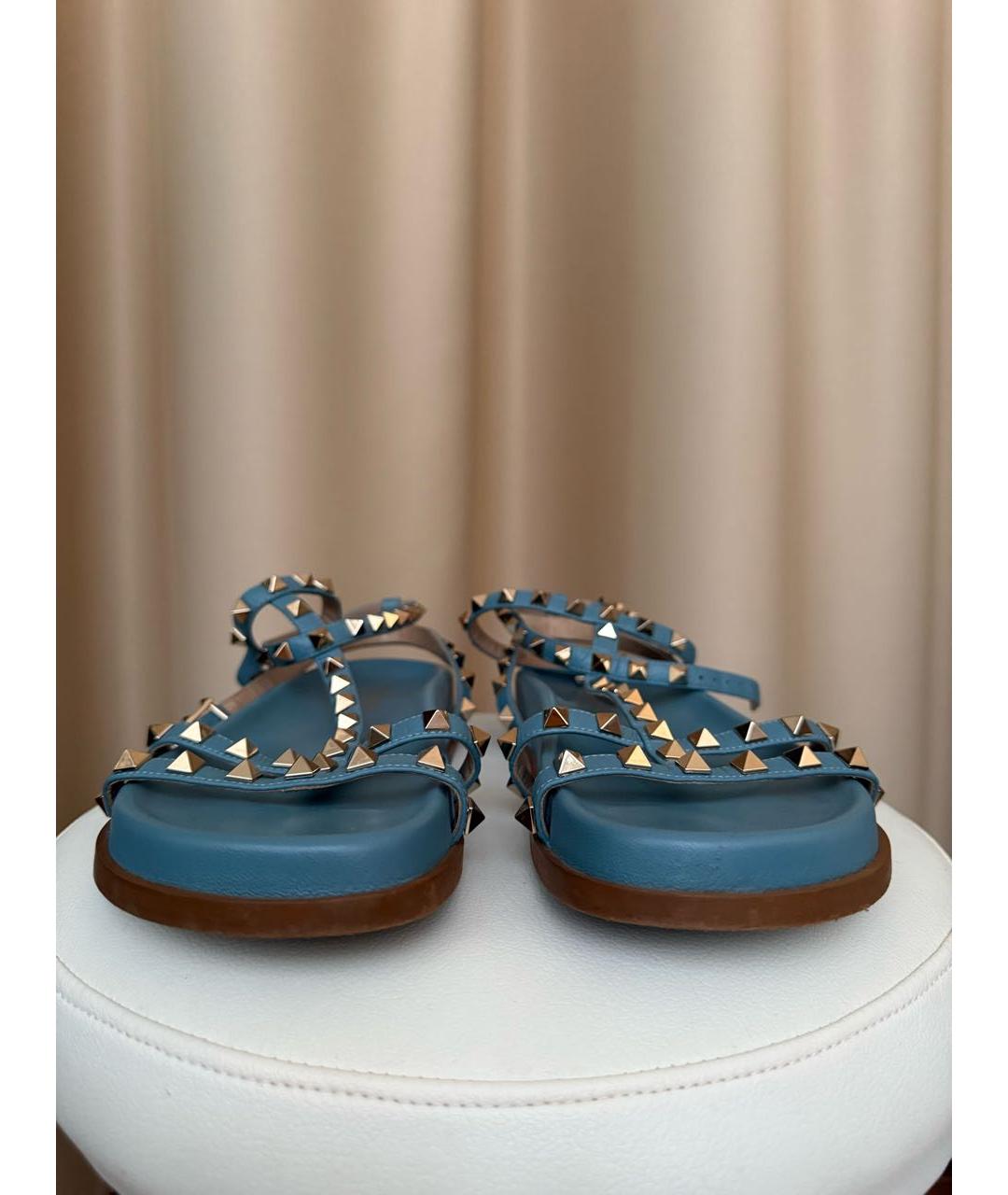 VALENTINO Голубые кожаные сандалии, фото 6