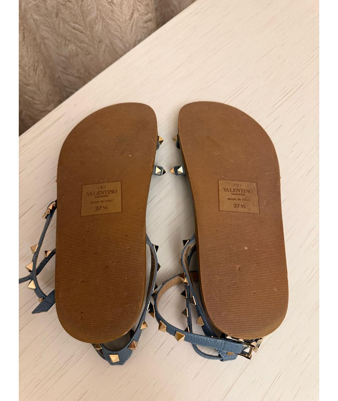 VALENTINO Голубые кожаные сандалии, фото 7