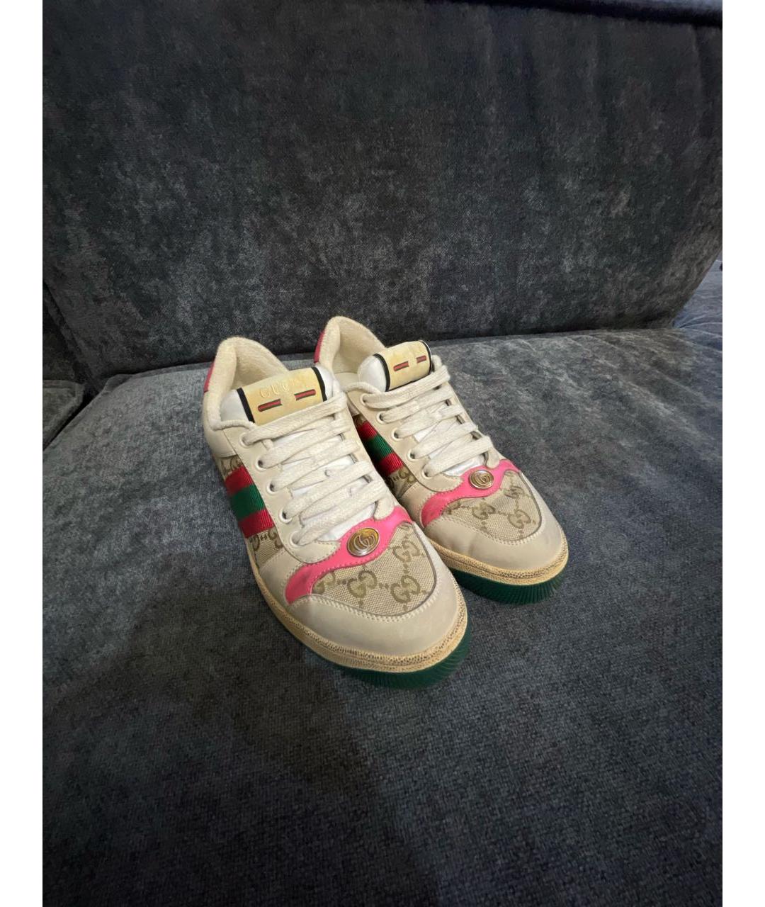 GUCCI Бежевые кожаные кроссовки, фото 2