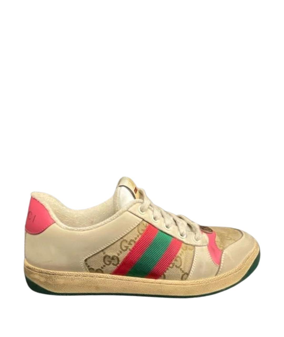 GUCCI Бежевые кожаные кроссовки, фото 1