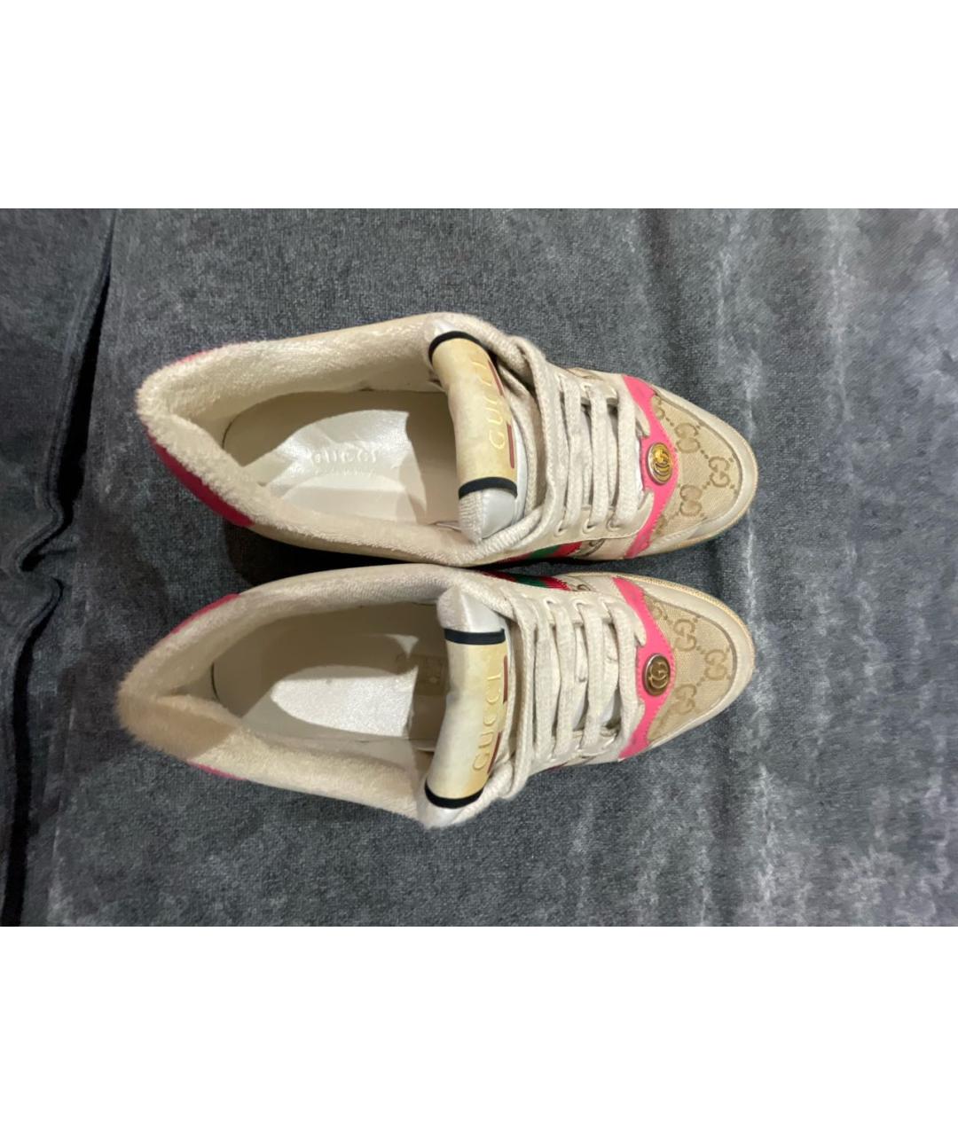 GUCCI Бежевые кожаные кроссовки, фото 3