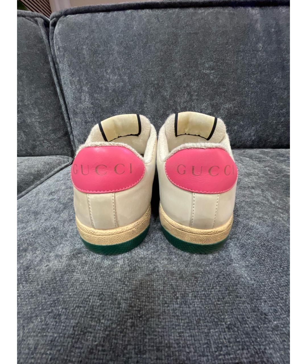 GUCCI Бежевые кожаные кроссовки, фото 4