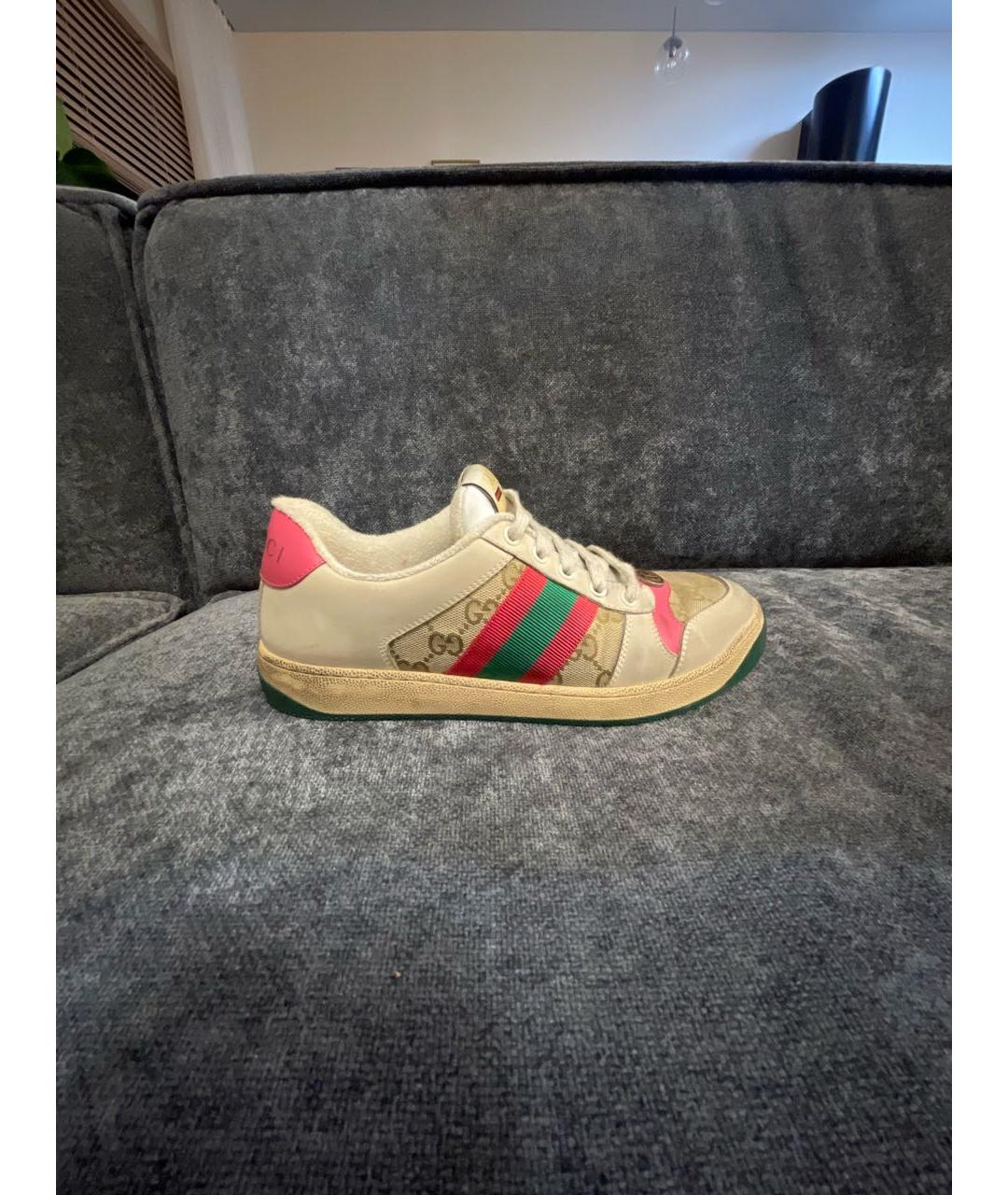 GUCCI Бежевые кожаные кроссовки, фото 5