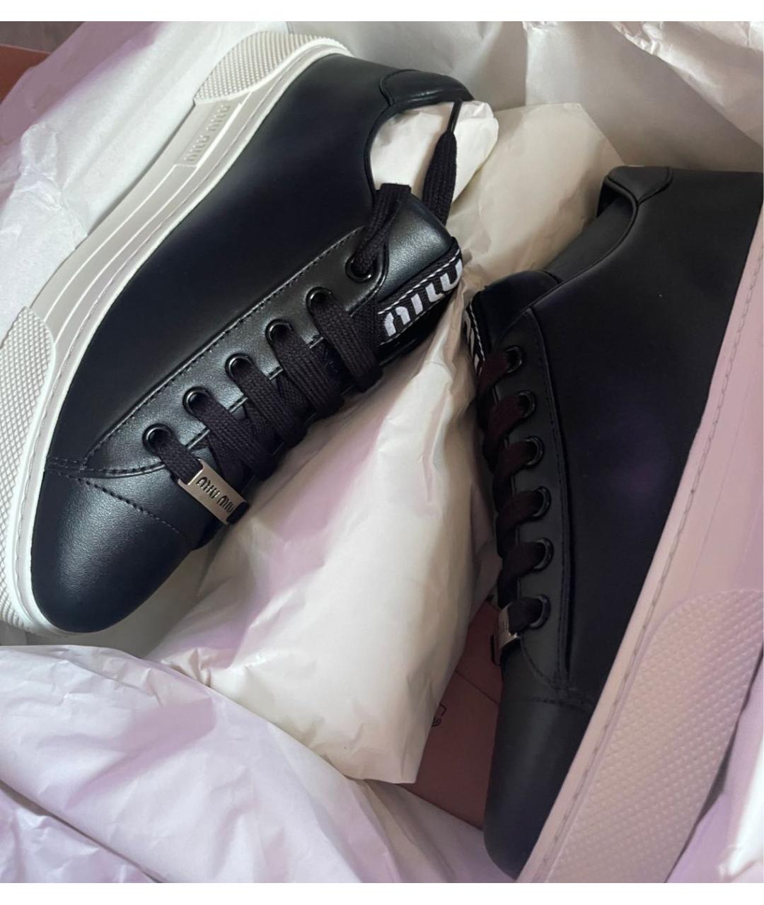 MIU MIU Черные кожаные кеды, фото 4