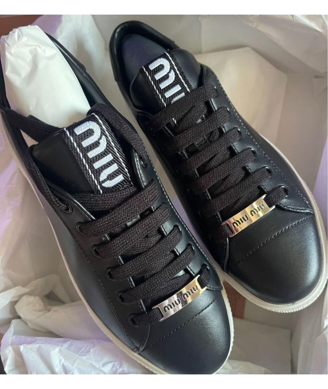 MIU MIU Черные кожаные кеды, фото 3