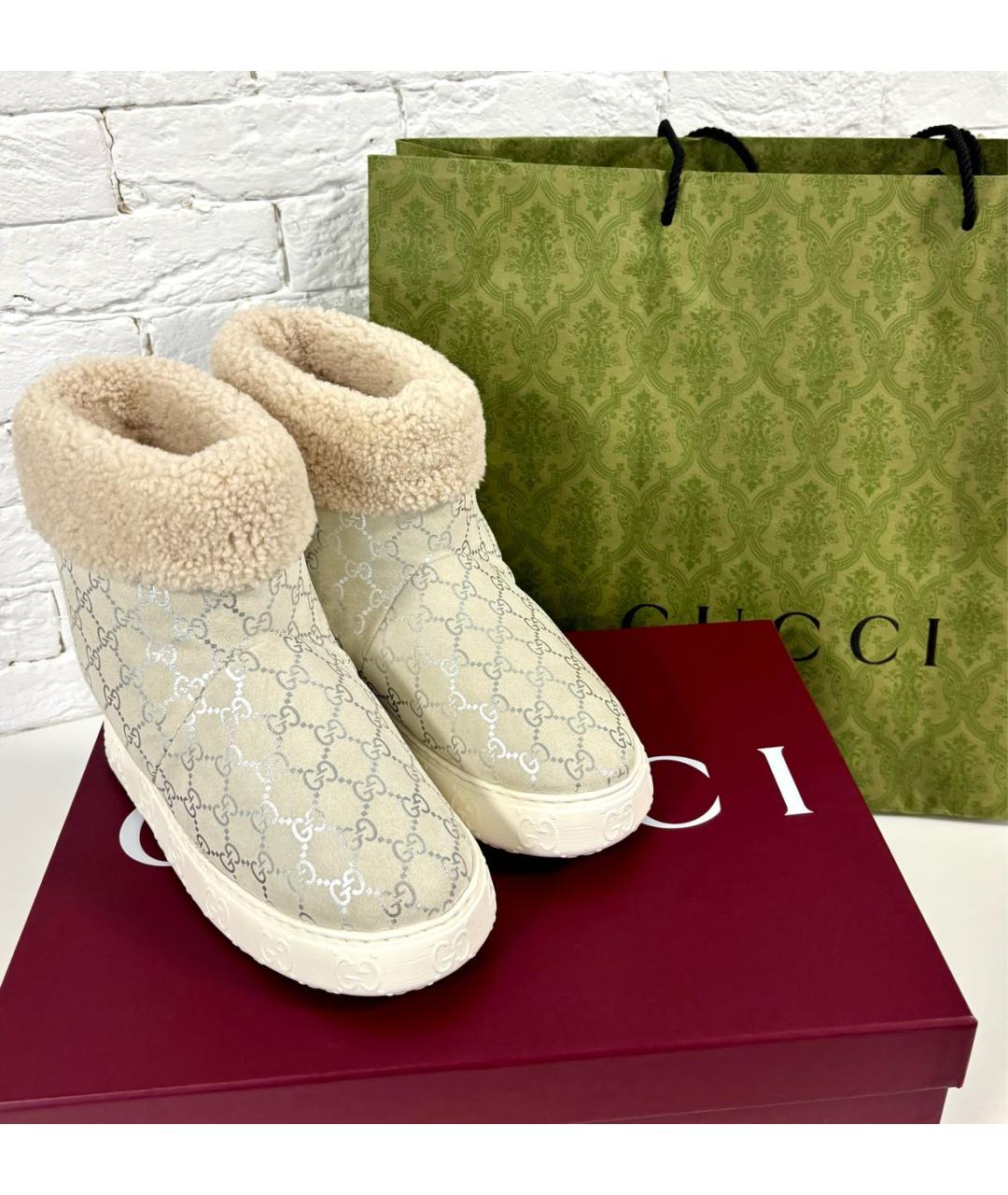 GUCCI Бежевые замшевые сапоги, фото 8