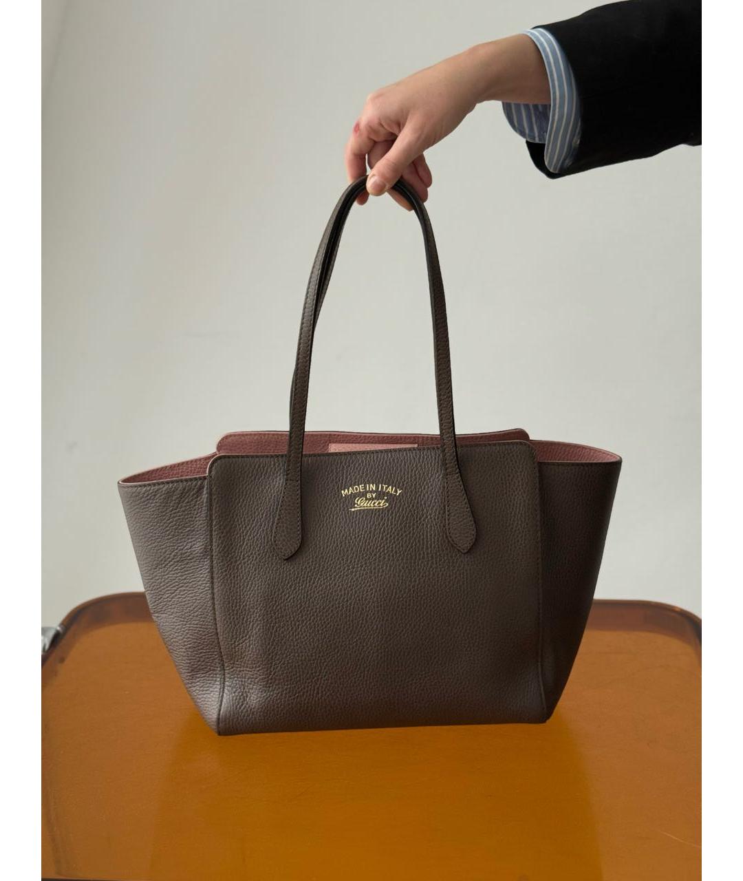 GUCCI Серая кожаная сумка тоут, фото 8