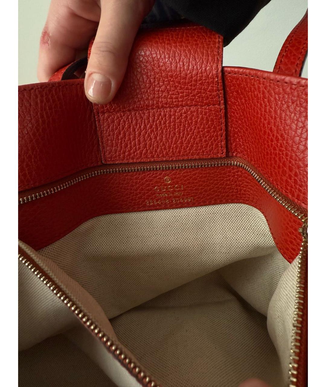 GUCCI Красная кожаная сумка тоут, фото 7