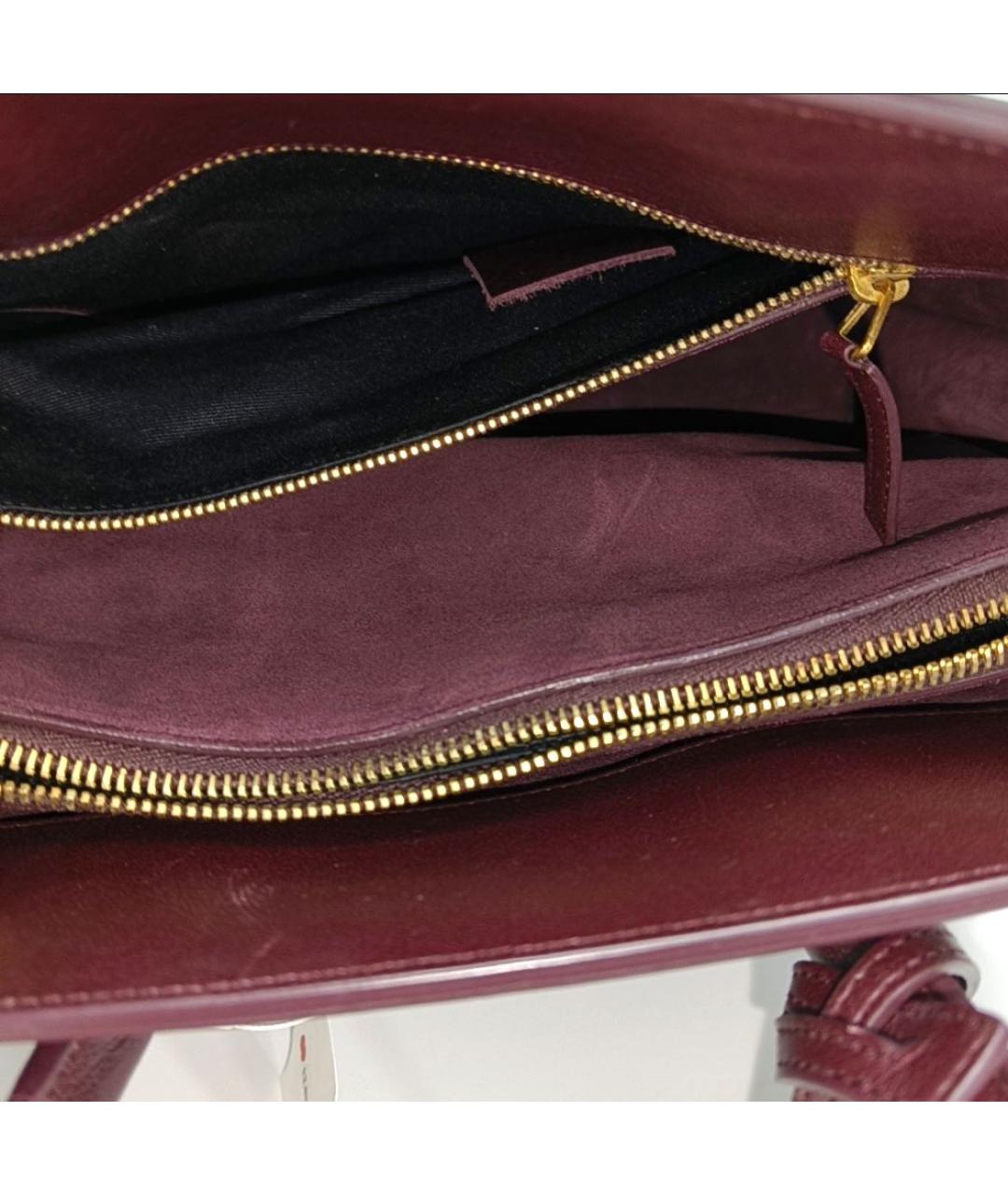 SAINT LAURENT Бордовая кожаная сумка с короткими ручками, фото 2