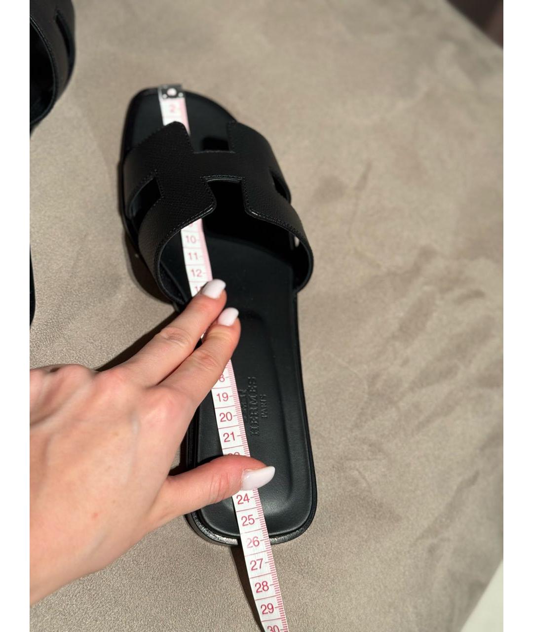 HERMES Черные кожаные шлепанцы, фото 8