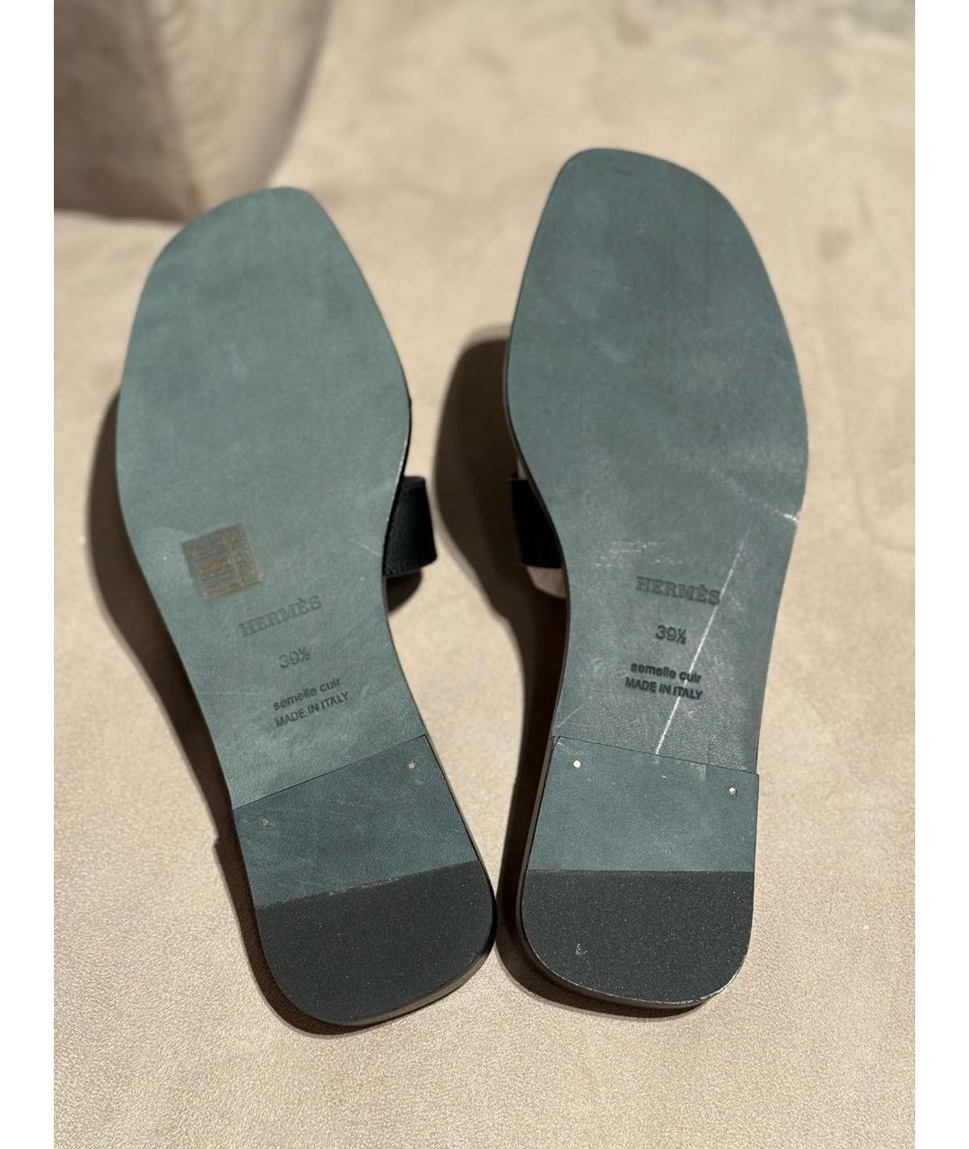 HERMES Черные кожаные шлепанцы, фото 5