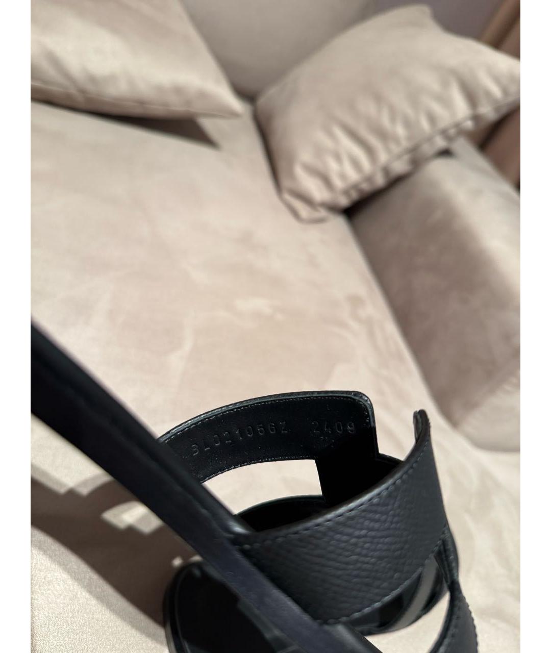 HERMES Черные кожаные шлепанцы, фото 4