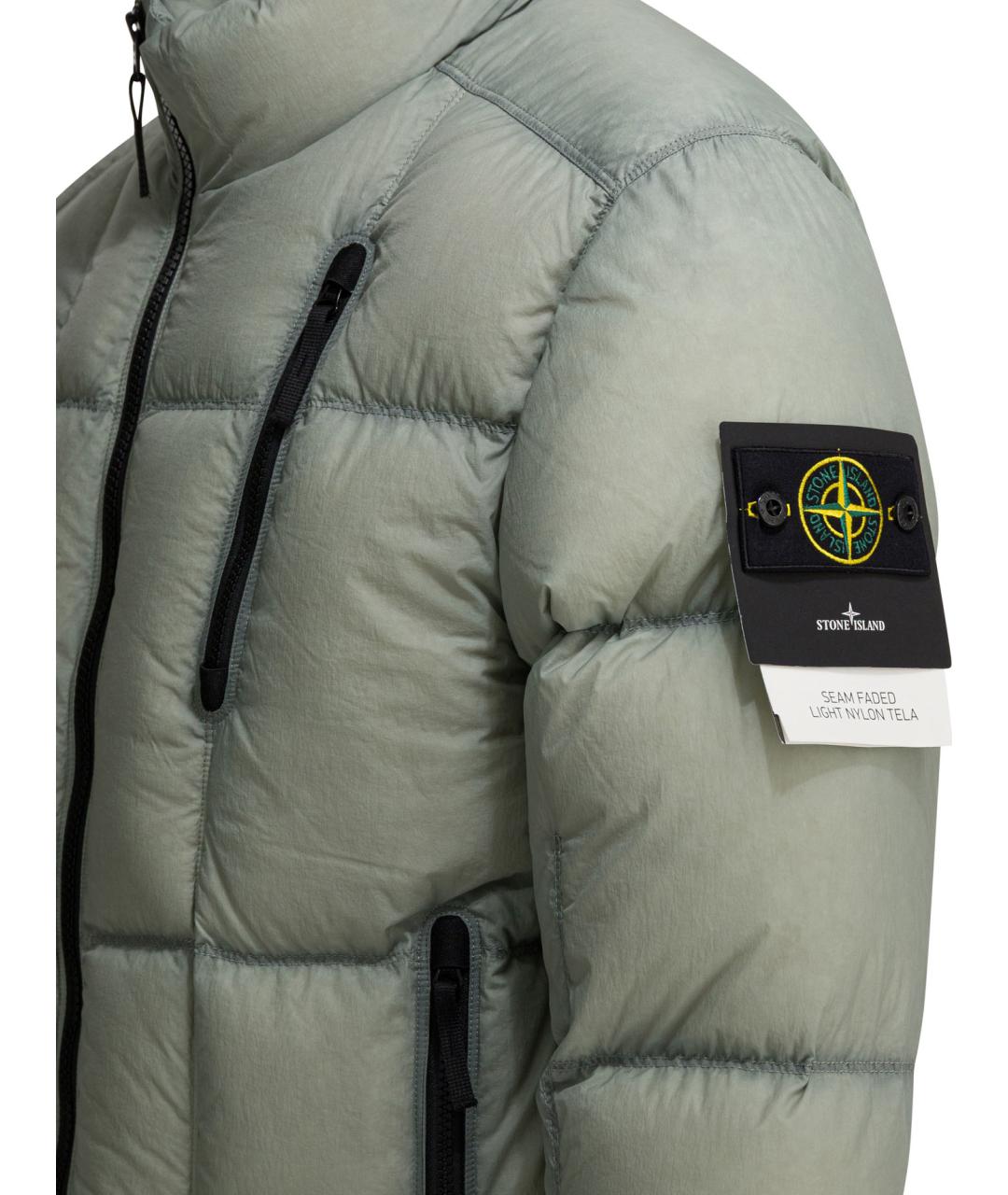 STONE ISLAND Зеленый полиамидовый пуховик, фото 3
