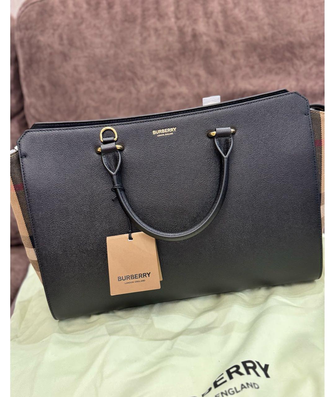 BURBERRY Черная кожаная сумка с короткими ручками, фото 2