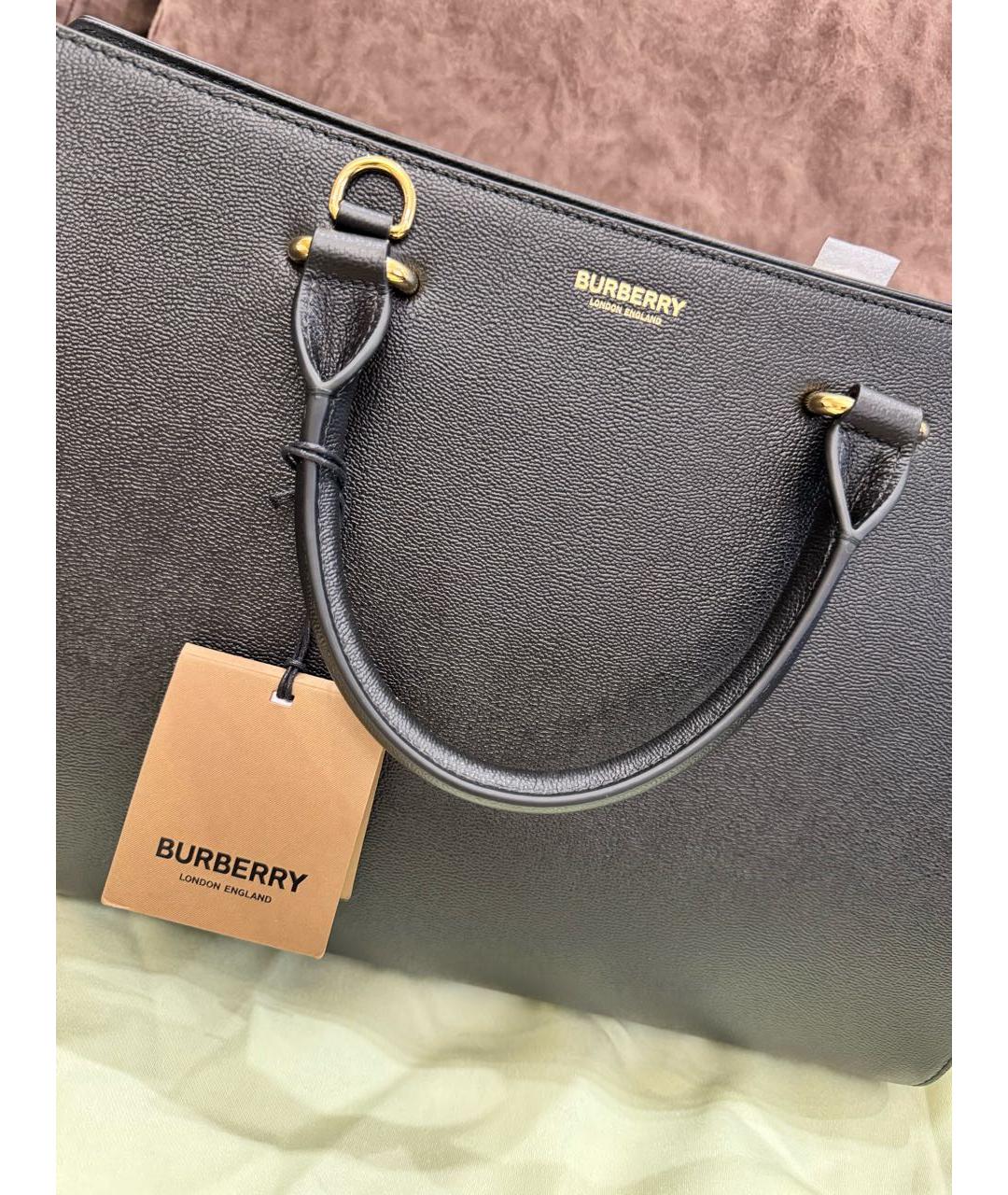 BURBERRY Черная кожаная сумка с короткими ручками, фото 3