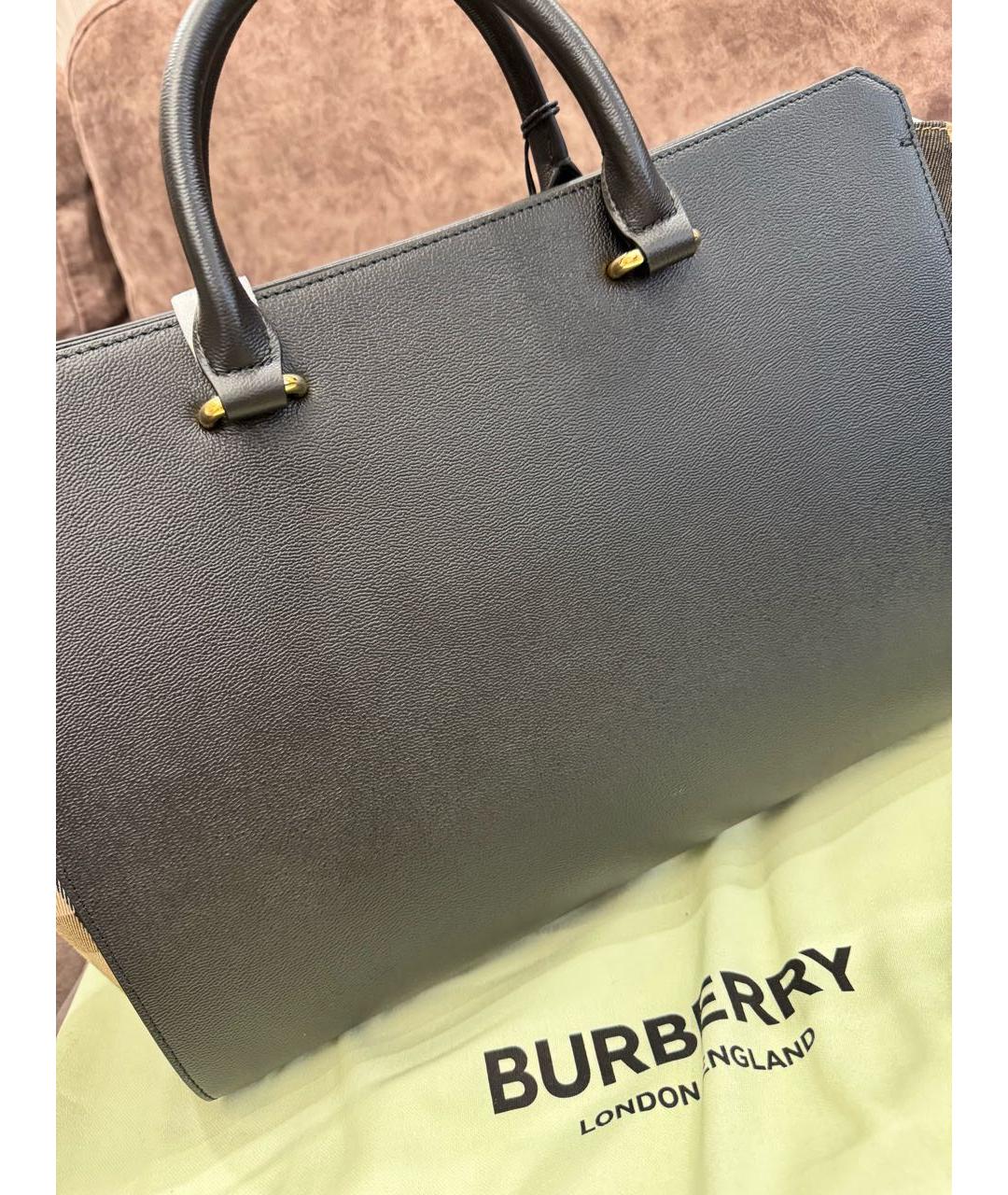 BURBERRY Черная кожаная сумка с короткими ручками, фото 4