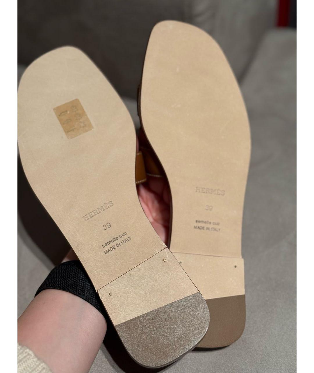 HERMES Коричневые кожаные шлепанцы, фото 3