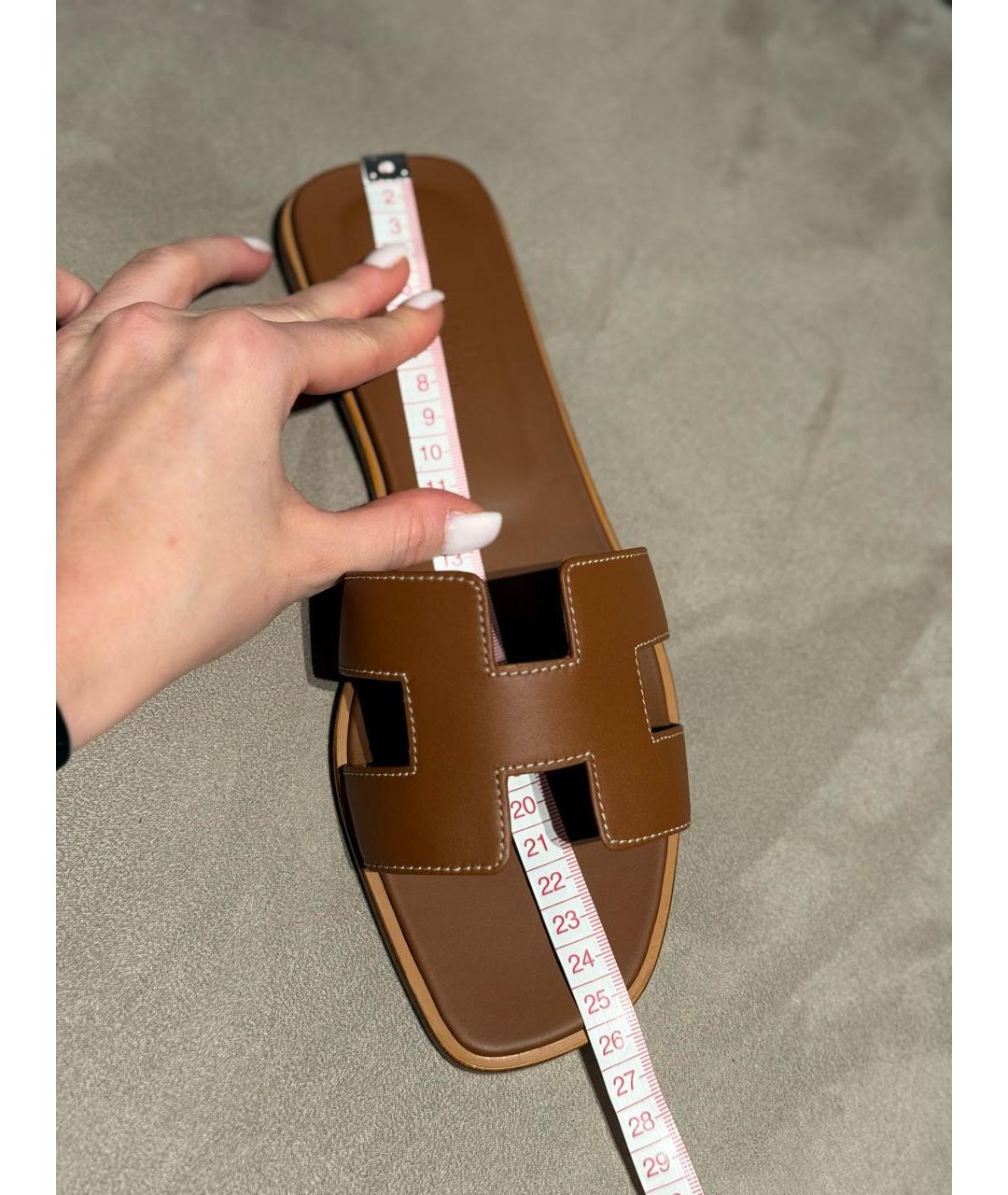 HERMES Коричневые кожаные шлепанцы, фото 5