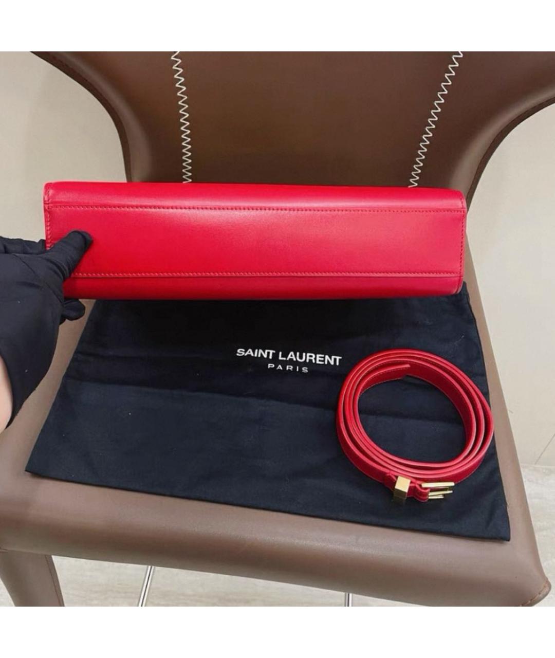 SAINT LAURENT Красная кожаная сумка через плечо, фото 4