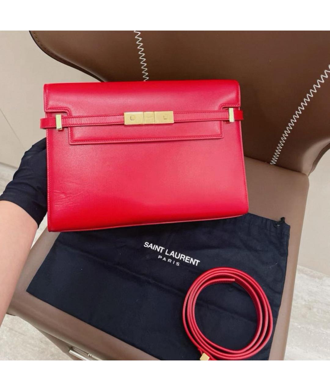 SAINT LAURENT Красная кожаная сумка через плечо, фото 5