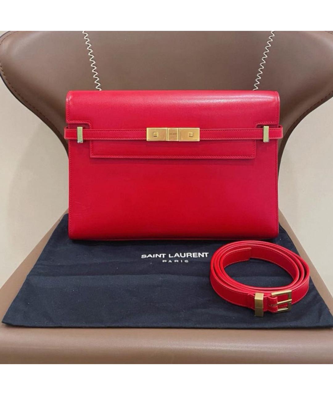 SAINT LAURENT Красная кожаная сумка через плечо, фото 2