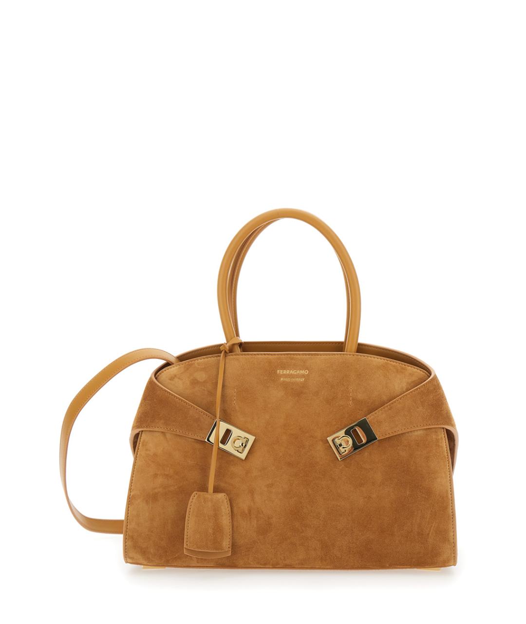 FERRAGAMO Бежевая замшевая сумка тоут, фото 1