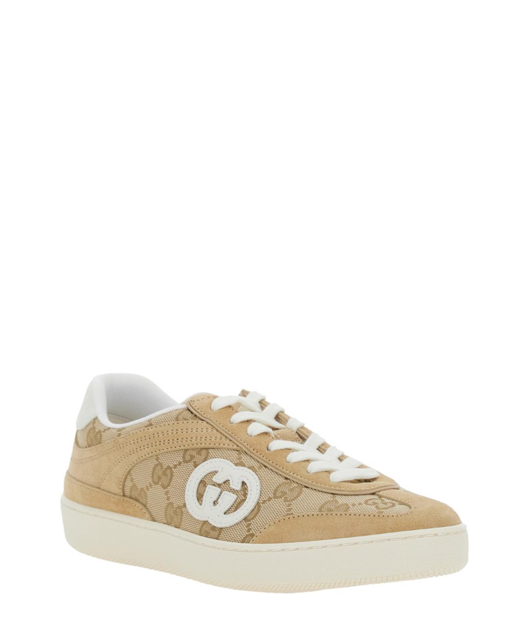 GUCCI Бежевые кожаные кроссовки, фото 2
