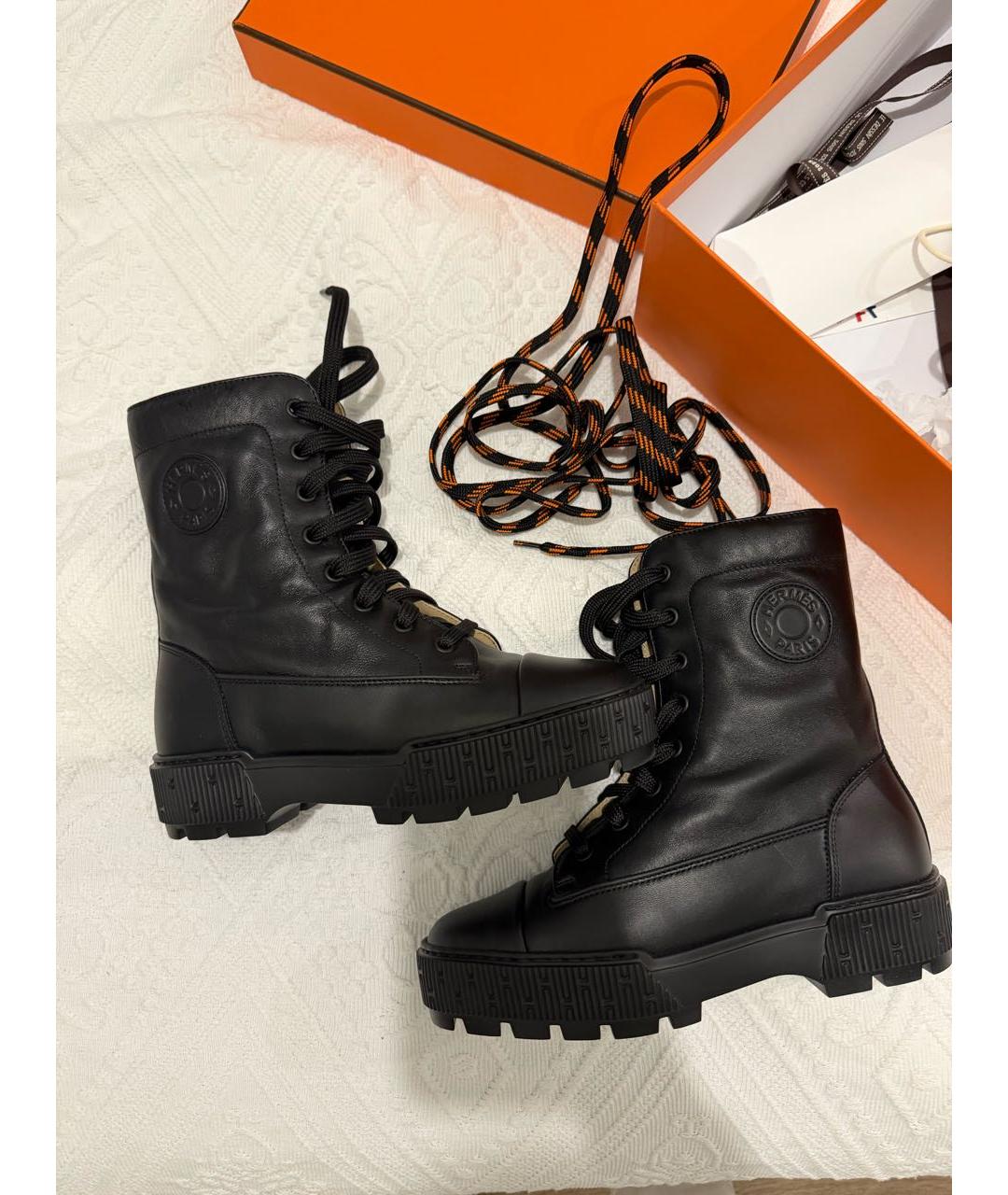 HERMES Черные кожаные ботинки, фото 9