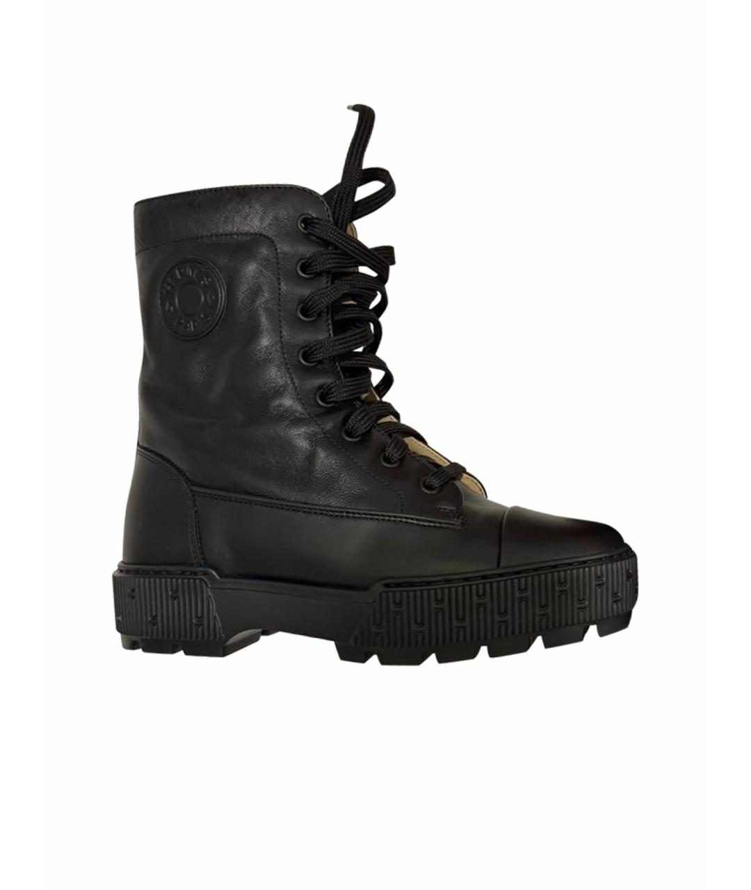 HERMES Черные кожаные ботинки, фото 1