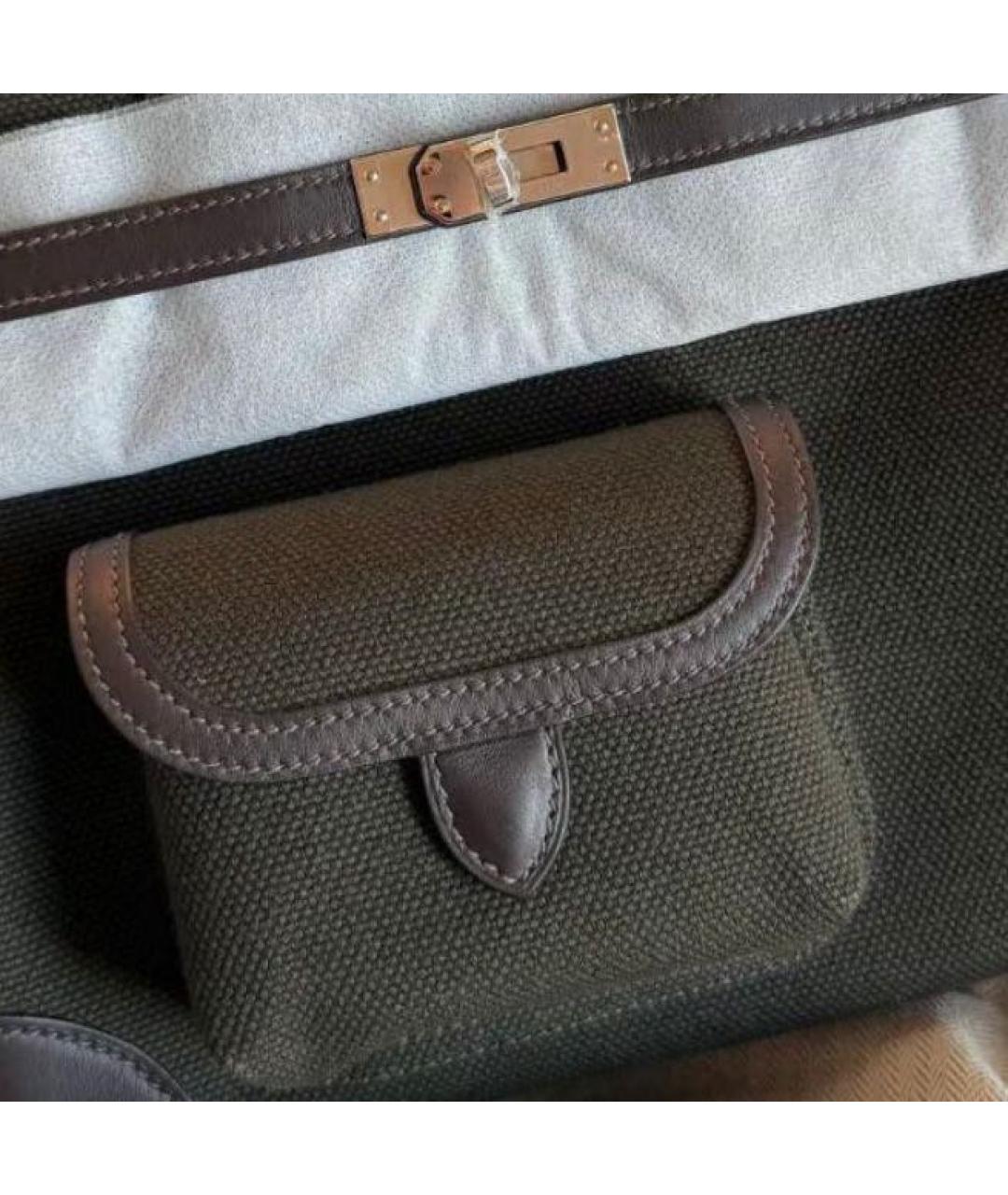 HERMES Коричневая тканевая сумка с короткими ручками, фото 2