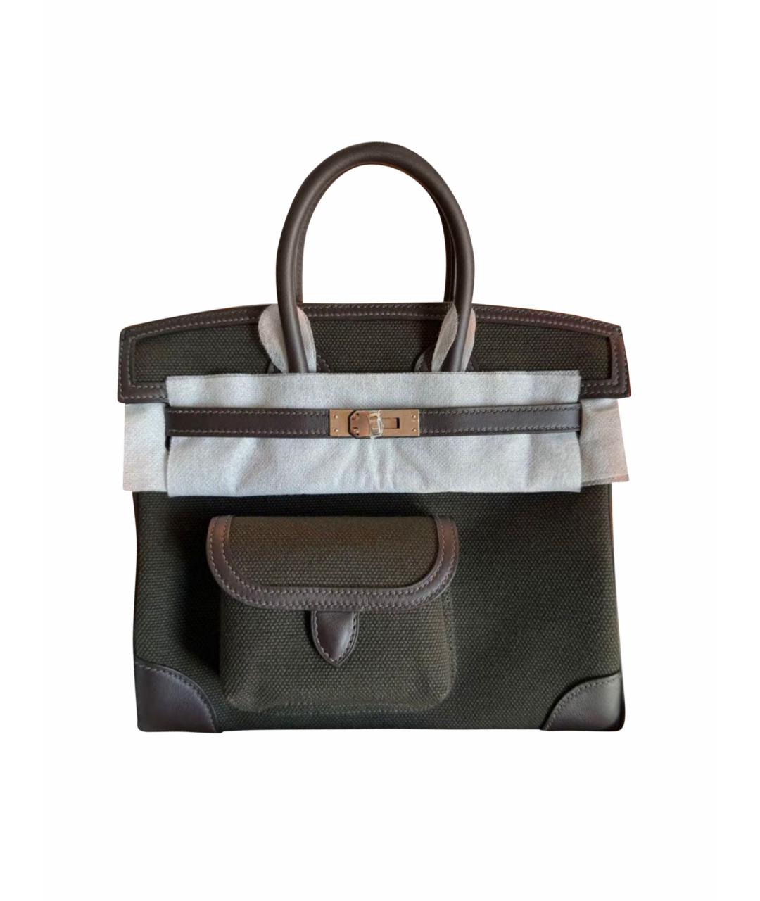 HERMES Коричневая тканевая сумка с короткими ручками, фото 1