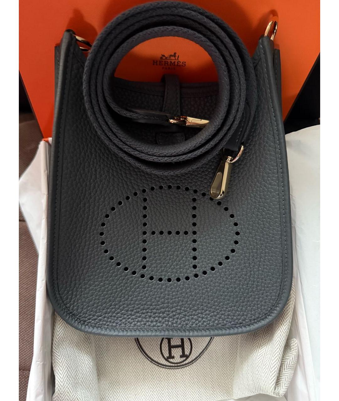 HERMES Антрацитовая кожаная сумка через плечо, фото 3