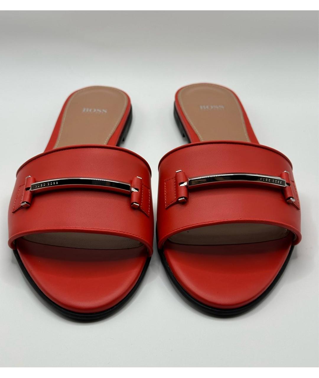 HUGO BOSS Красные кожаные шлепанцы, фото 2