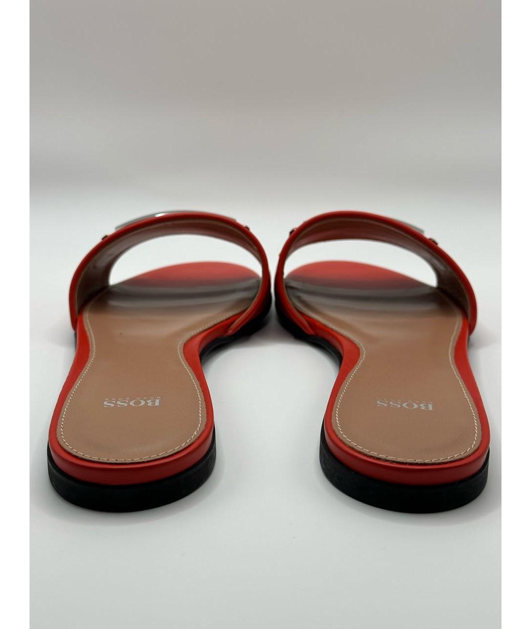 HUGO BOSS Красные кожаные шлепанцы, фото 4