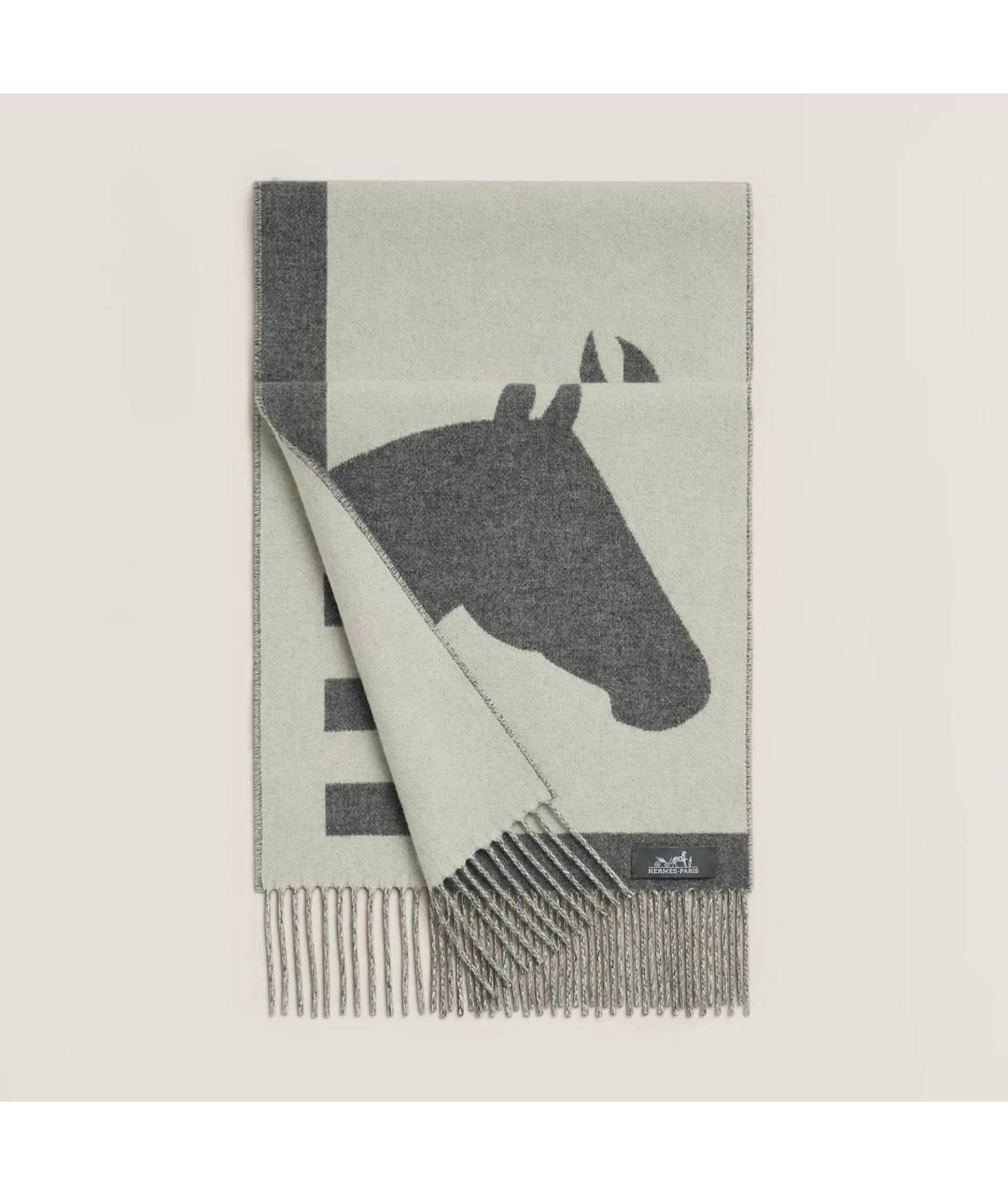 HERMES Серый кашемировый шарф, фото 3