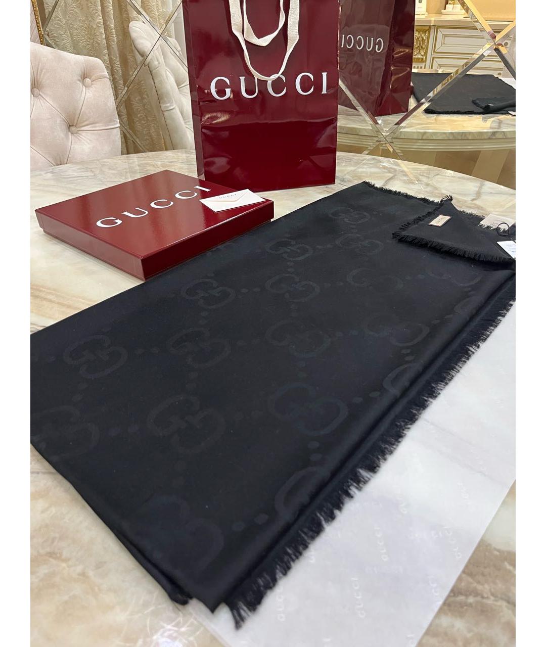 GUCCI Черный шелковый шарф, фото 2