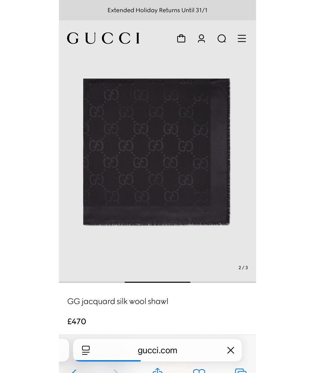 GUCCI Черный шелковый шарф, фото 5