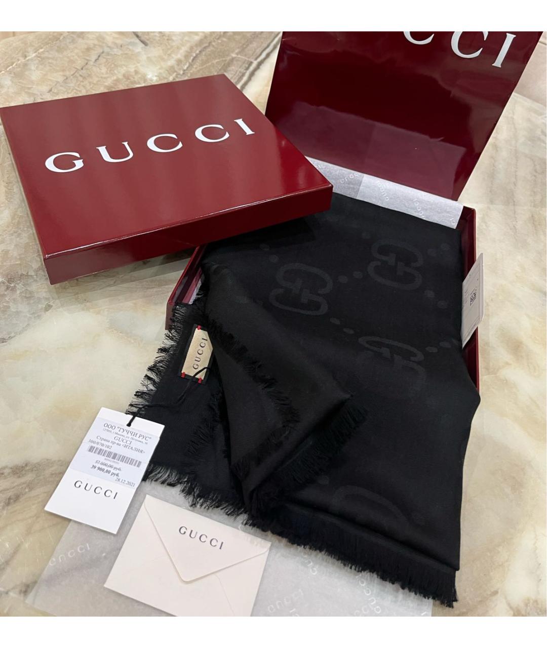 GUCCI Черный шелковый шарф, фото 4