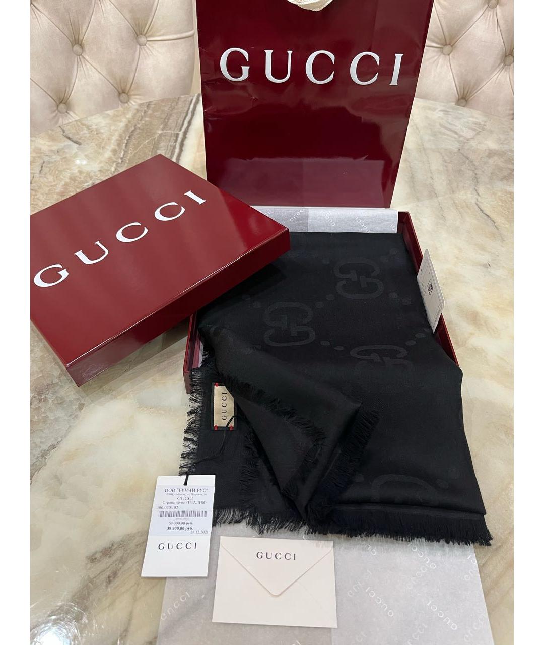 GUCCI Черный шелковый шарф, фото 7