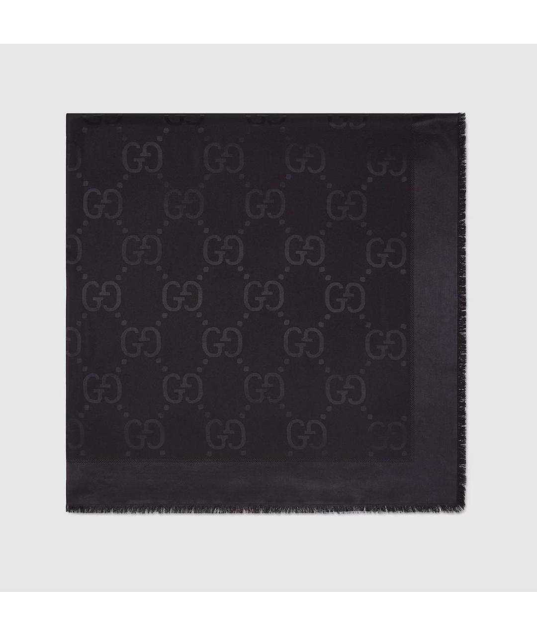GUCCI Черный шелковый шарф, фото 8