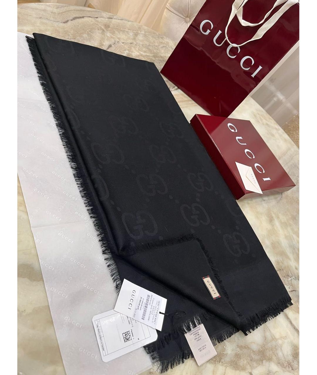 GUCCI Черный шелковый шарф, фото 6