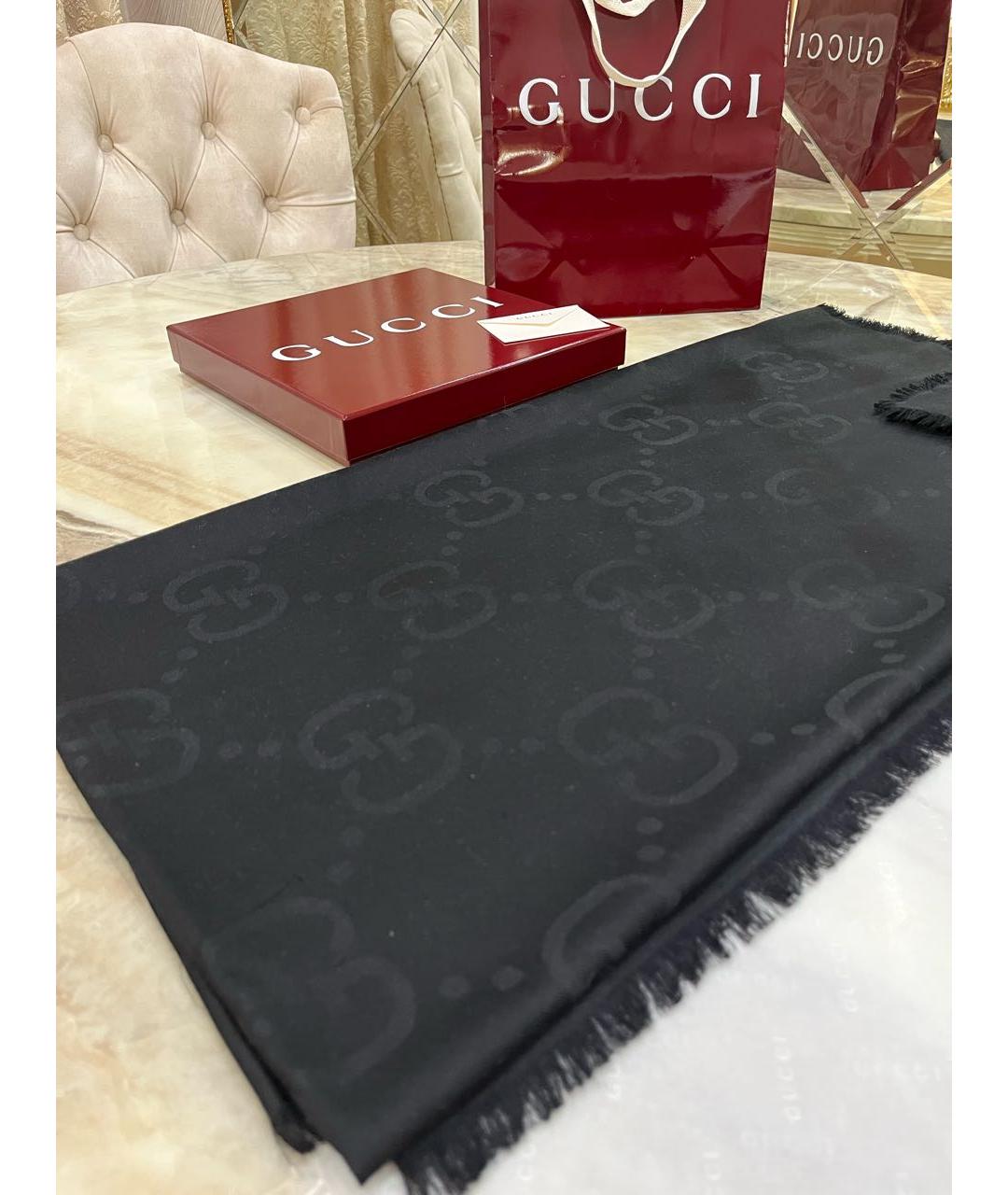 GUCCI Черный шелковый шарф, фото 3