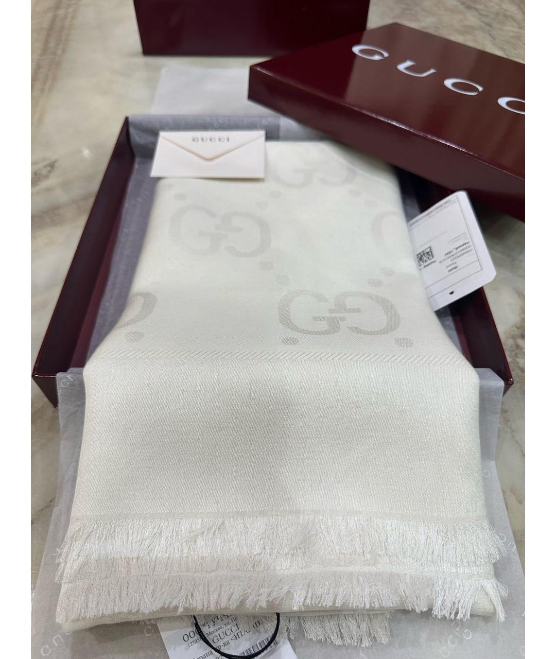 GUCCI Белый шерстяной шарф, фото 2
