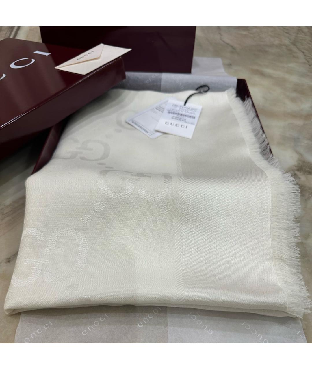 GUCCI Белый шерстяной шарф, фото 5